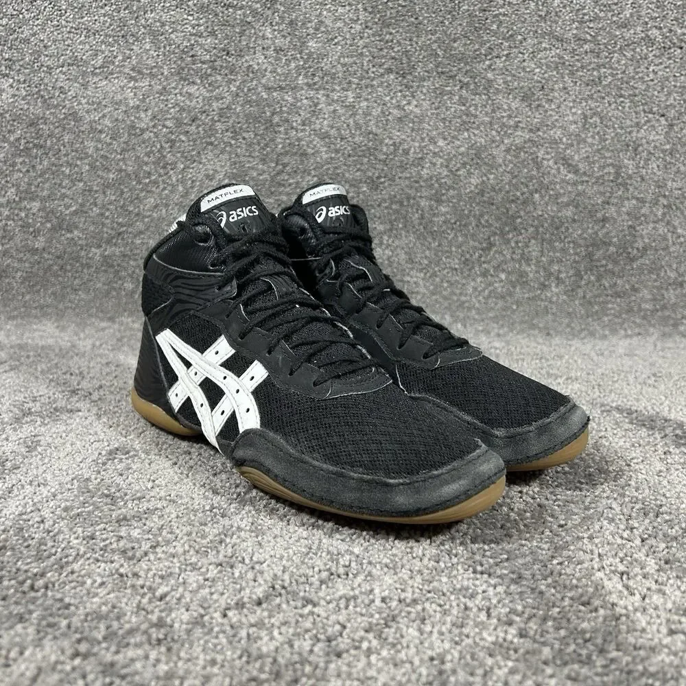 ASICS Matflex 7 1084A011 Youth Size 4 Black White Wrestling Athletic Shoes Used